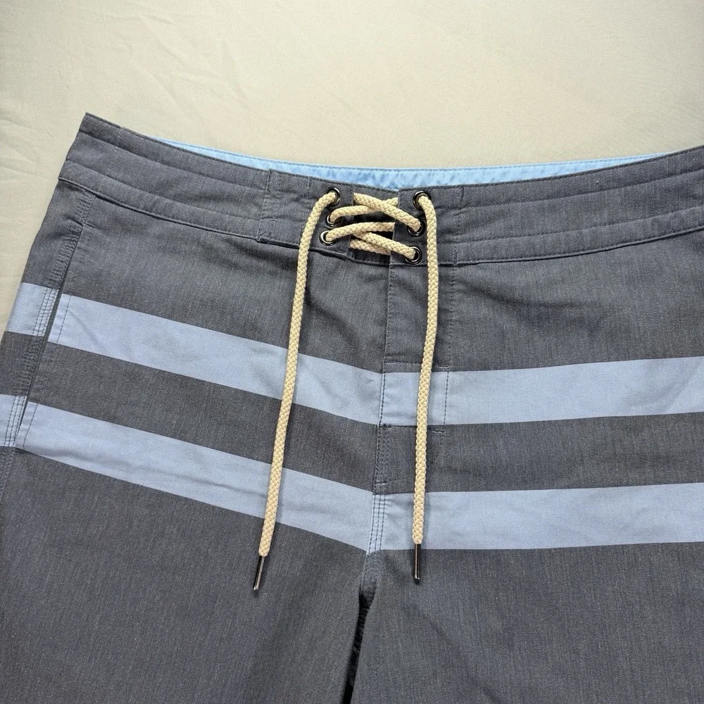 Fair Harbor Board Shorts Mens 33 Waist Gray Blue Striped Swim Trunks Drawstring